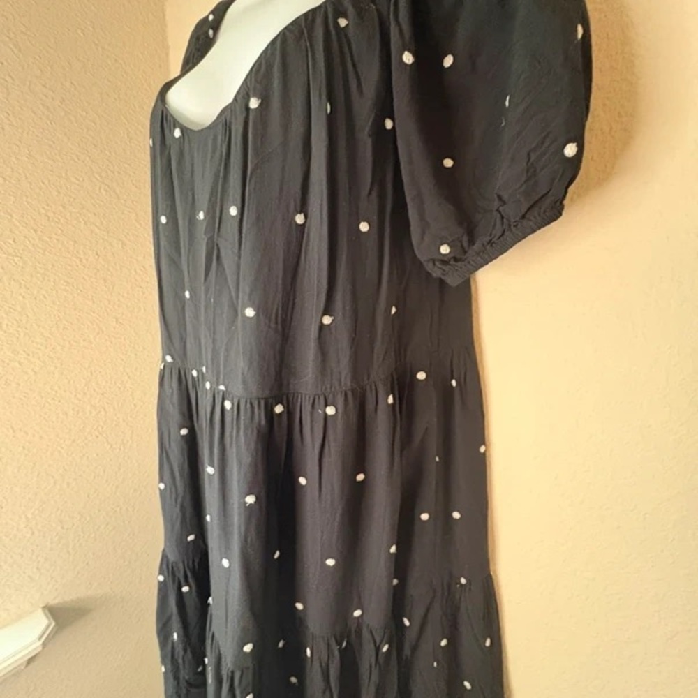 LOFT Black Midi Dress with White Polka Dot Print